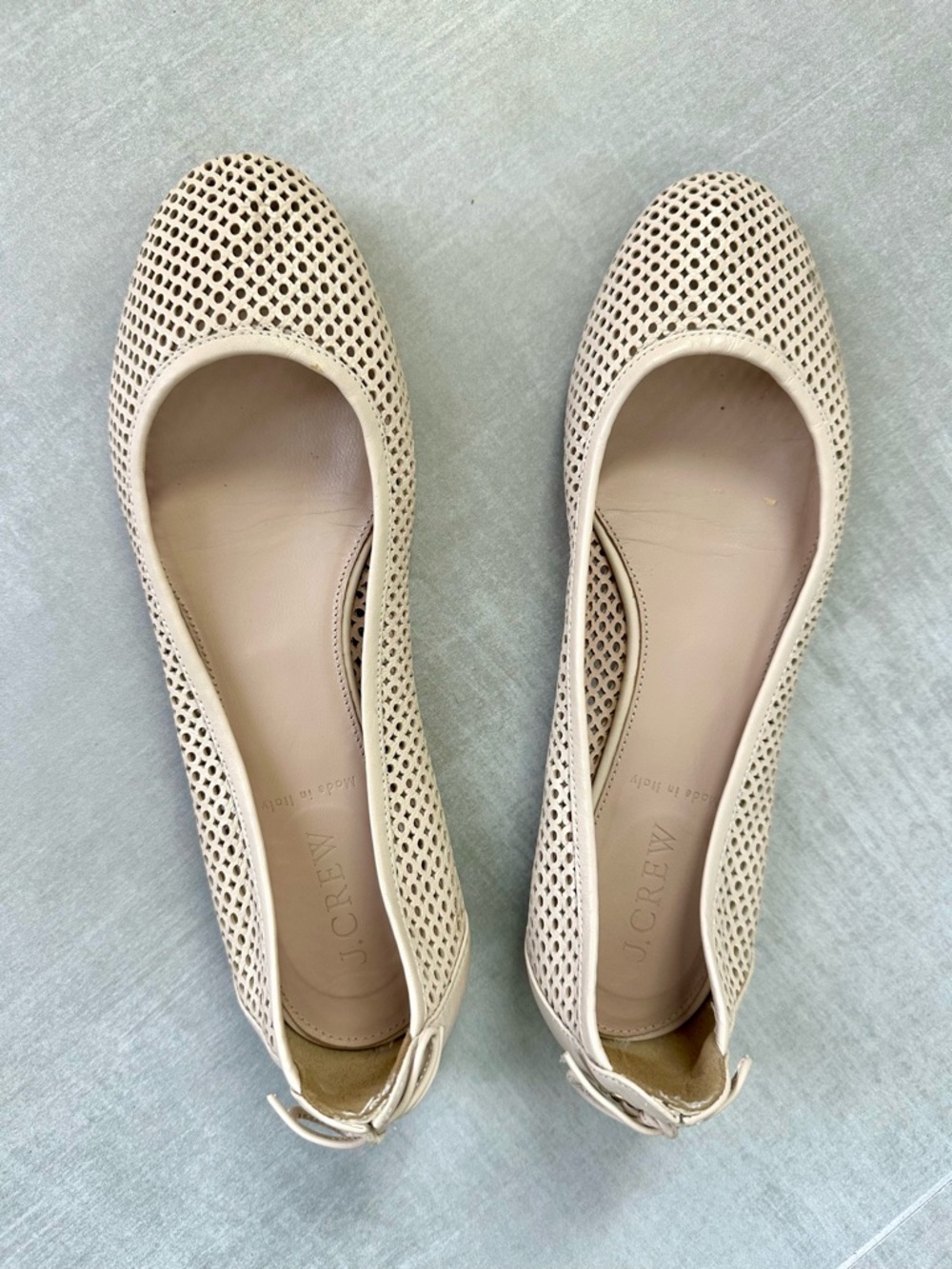 J. Crew Women's Perforated Cream Leather Ballet Flats